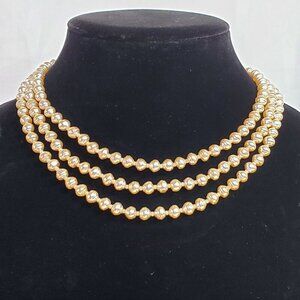 VTG Classiques Entier Triple Strand Faux Fresh Water Pearl Necklace Champaign